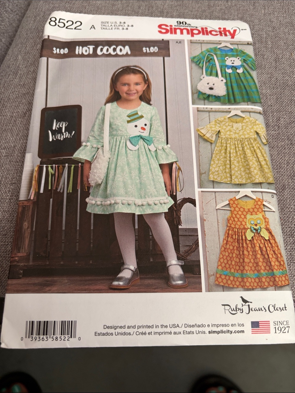 Simplicity Mint Green Girls' Snowman Dress with Pom Trim